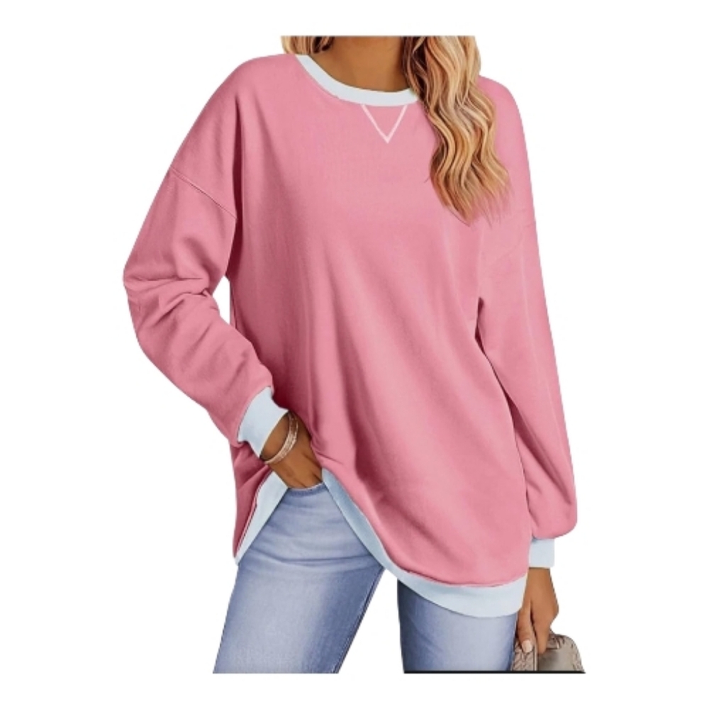 Fantaslook. Pink with White Trim Oversized Sweatshirt. Sizes: Large & XL. NWT.